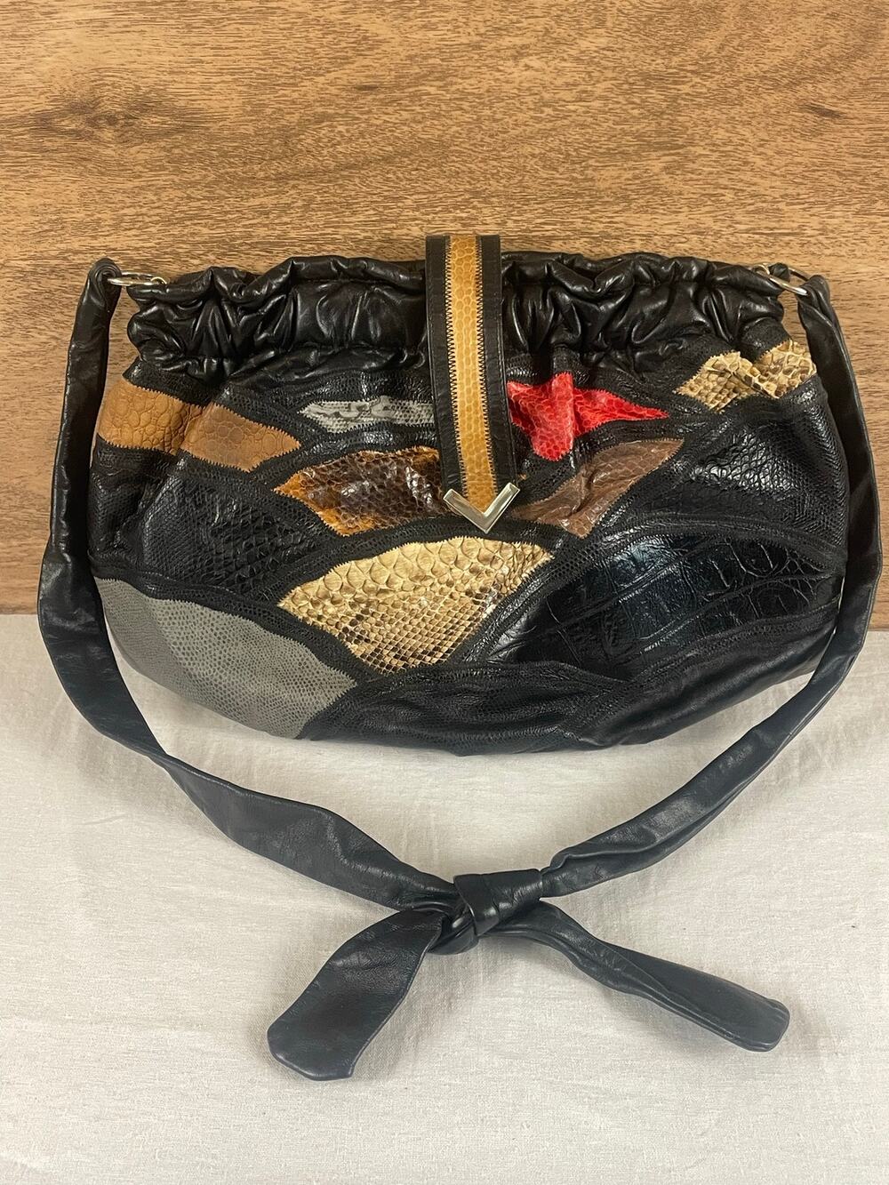 Vintage Caprice Patchwork Snake Skin Textured Leather Shoulder Bag Purse